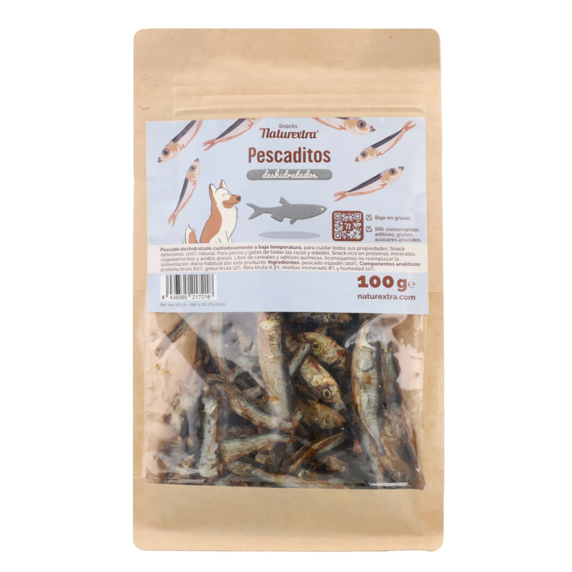 Snack natural para perros de espadines deshidratados 100 g NaturExtra