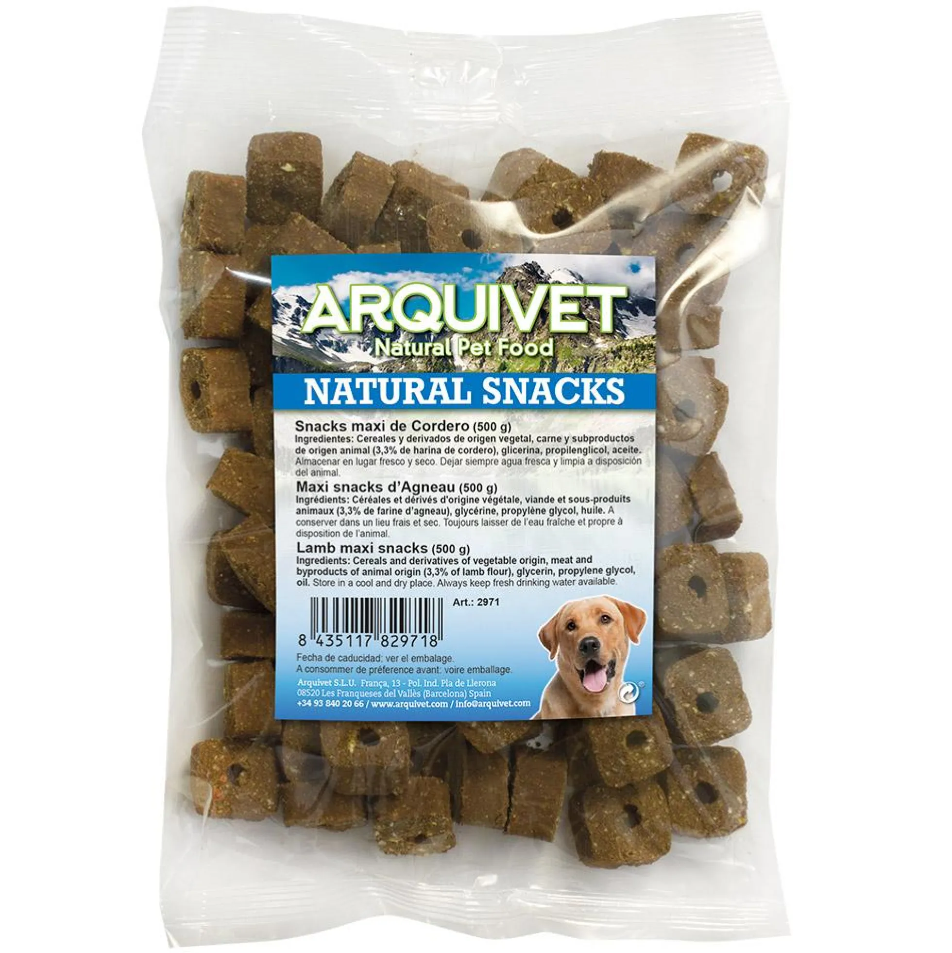 Snack natural para perros maxi de cordero Arquivet500 gr