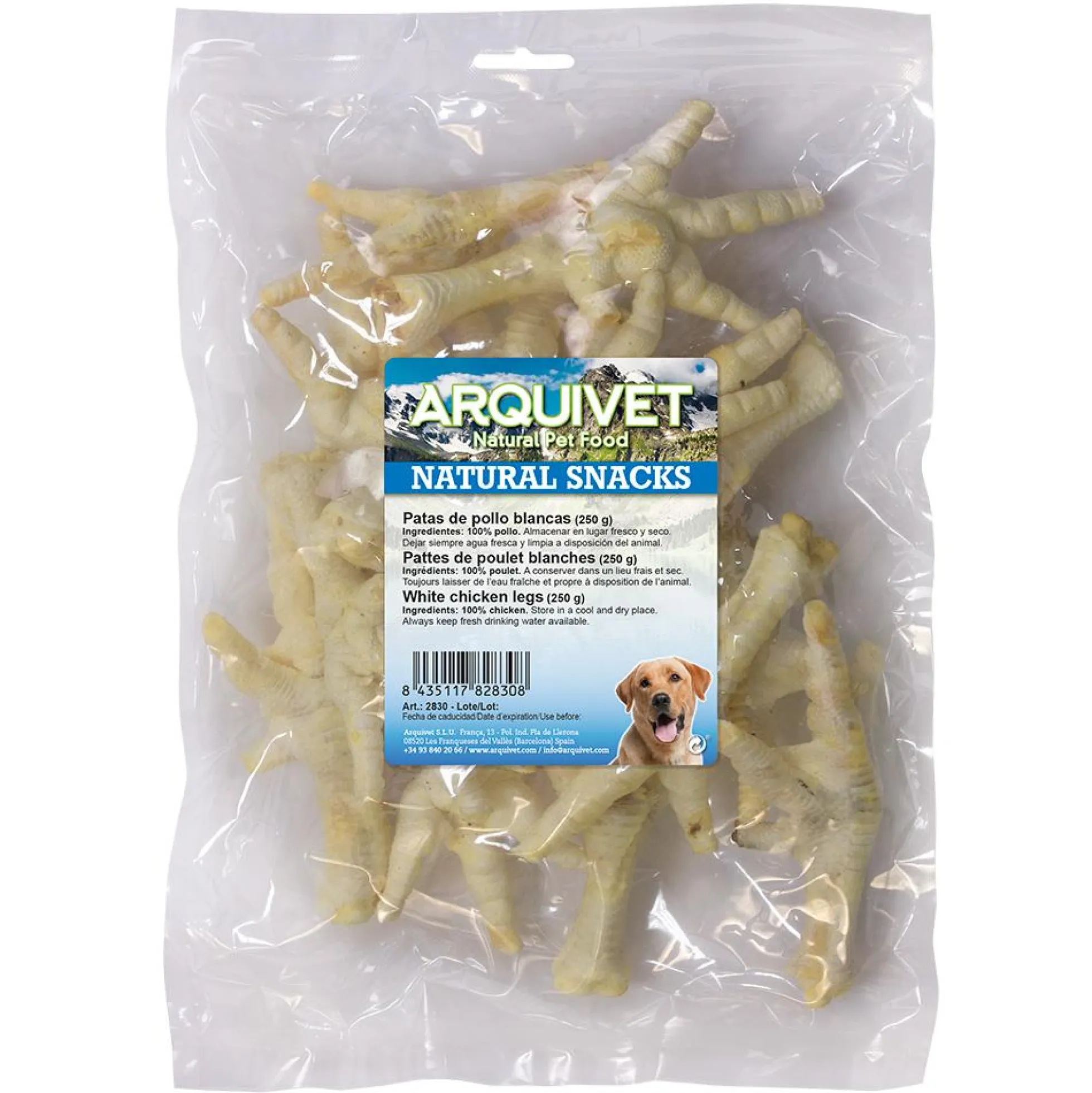 Snack natural para perros Patas de pollo blancas Arquivet250 g