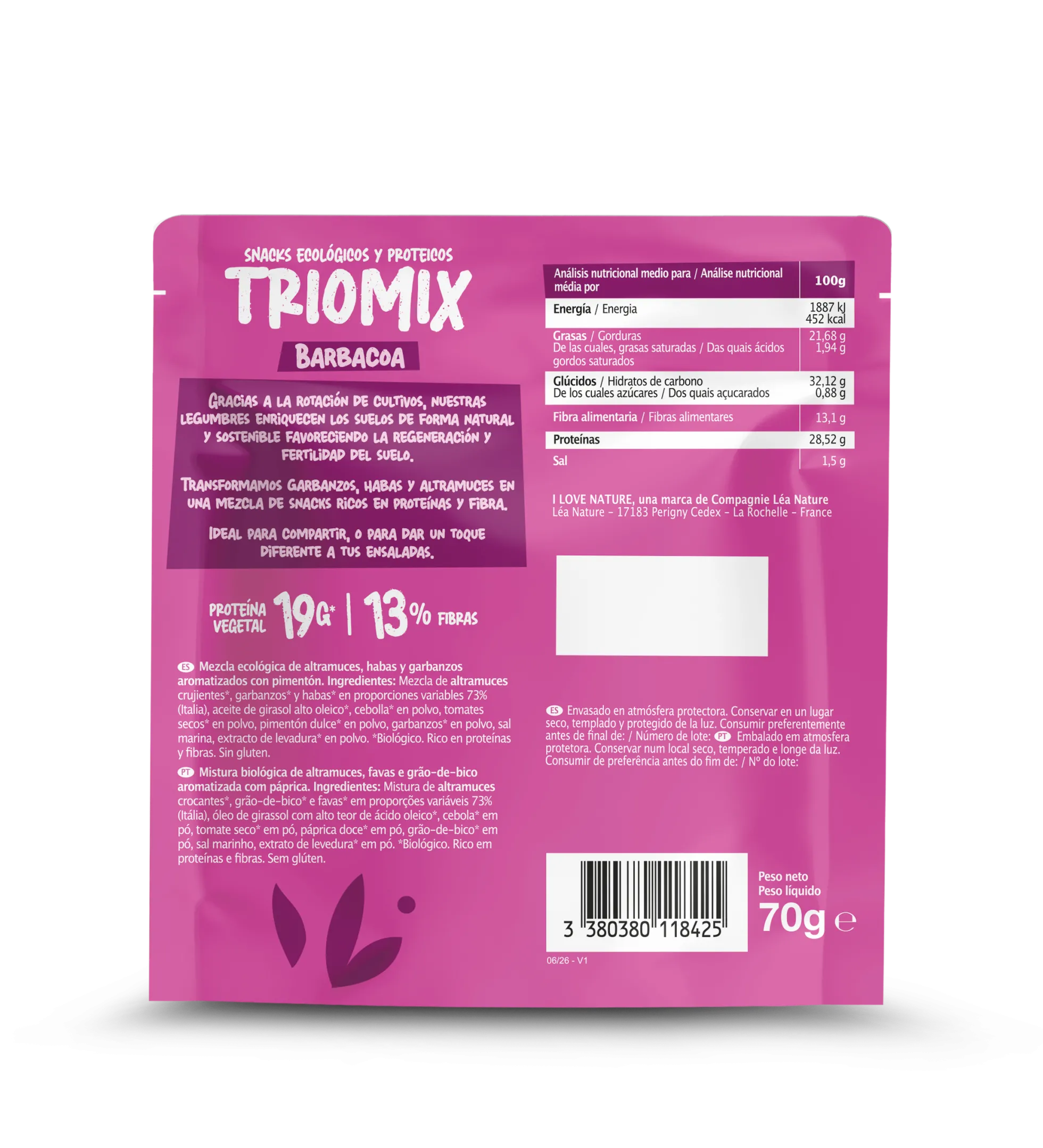 Snack protein Triomix barbacoa I Love Nature 70 g