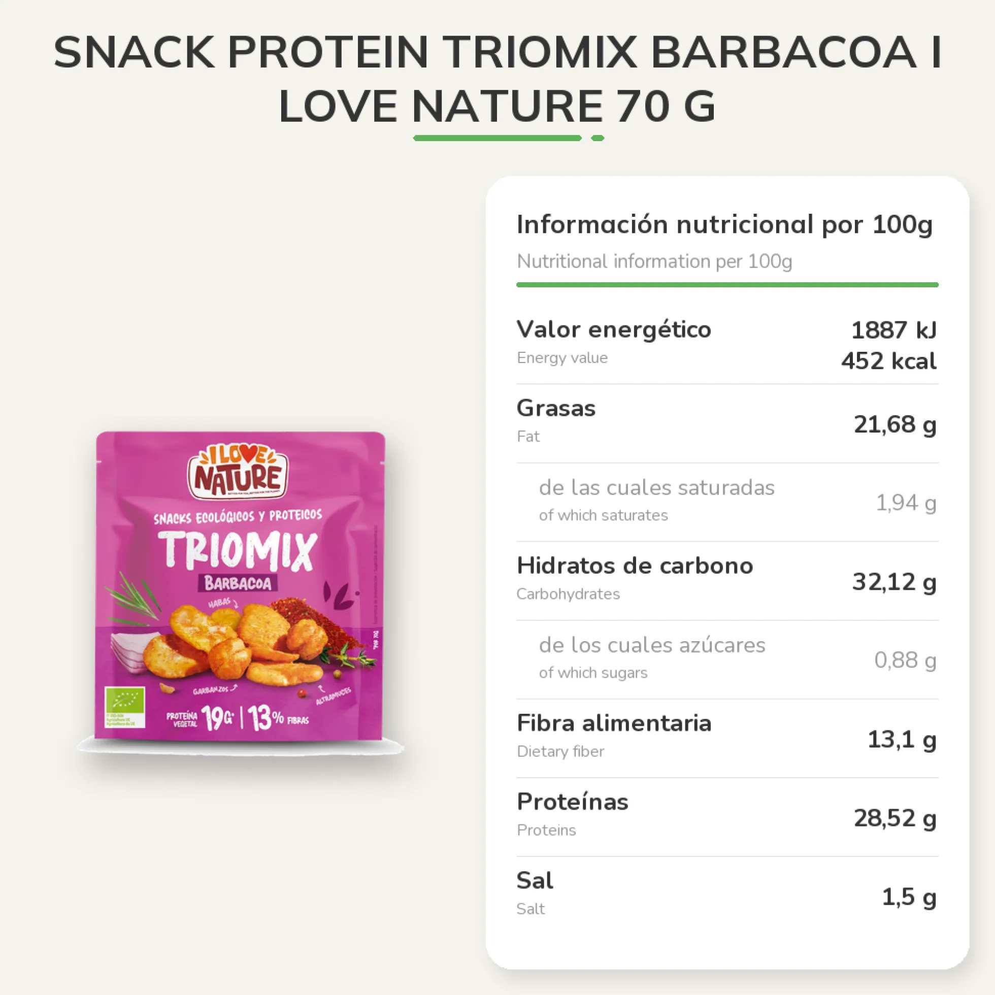 Snack protein Triomix barbacoa I Love Nature 70 g