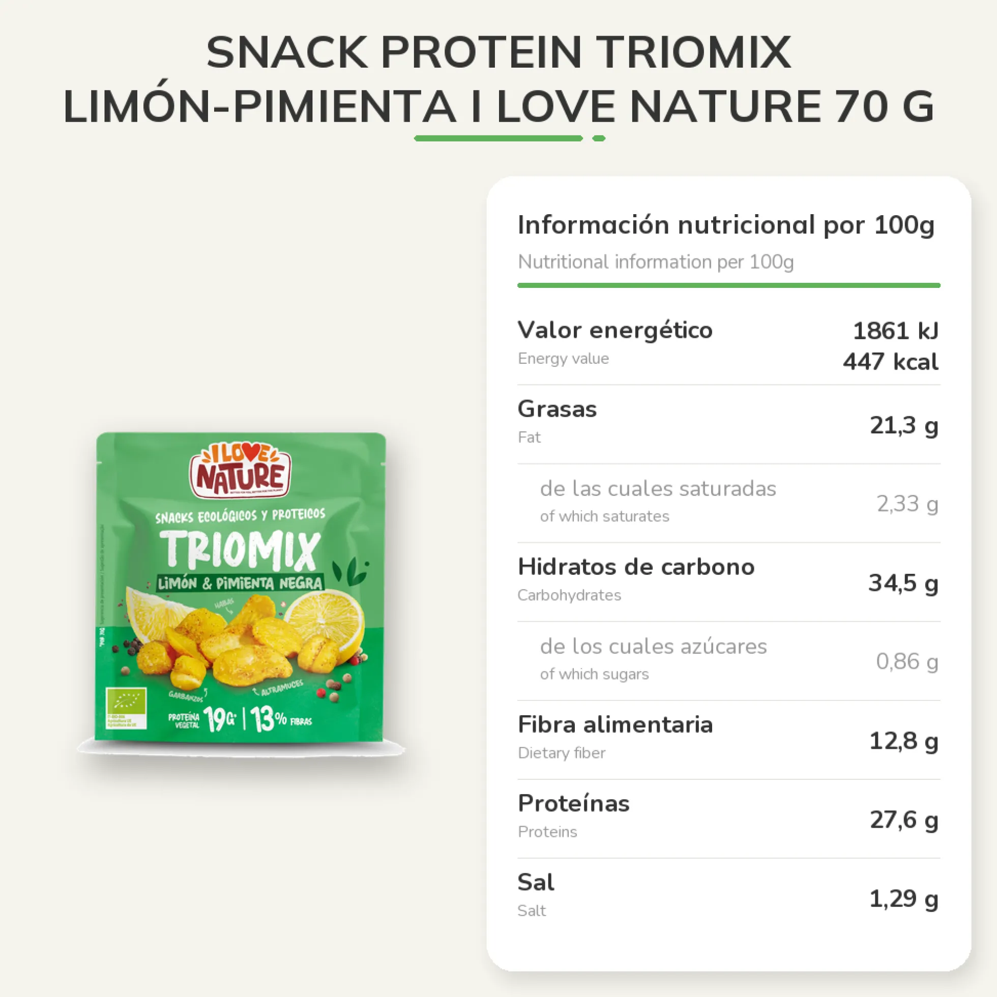 Snack protein Triomix limón-pimienta I Love Nature 70 g