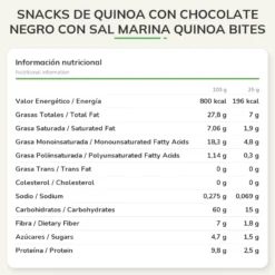 Snacks de Quinoa con Chocolate Negro Con Sal Marina Quinoa Bites50 g