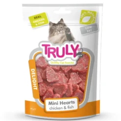 Snack Semihumedo Para Gato En Mini Corazones De Pollo Y Pescado Truly 20 Bolsas X 50 Gr
