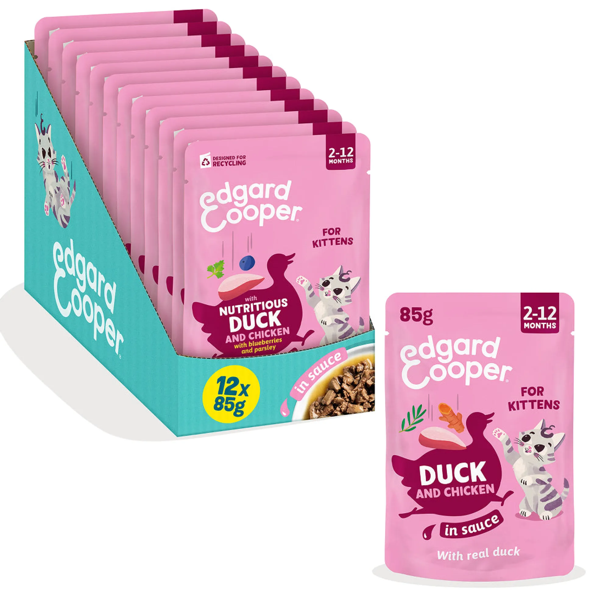 Sobres para gatitos Pato & Pollo en Salsa | Edgard & Cooper 85 g