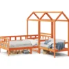 Sofá Cama Con Techo Madera Maciza Pino Marrón Cera 90x200 Cm