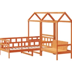 Sofá Cama Con Techo Madera Maciza Pino Marrón Cera 90x200 Cm