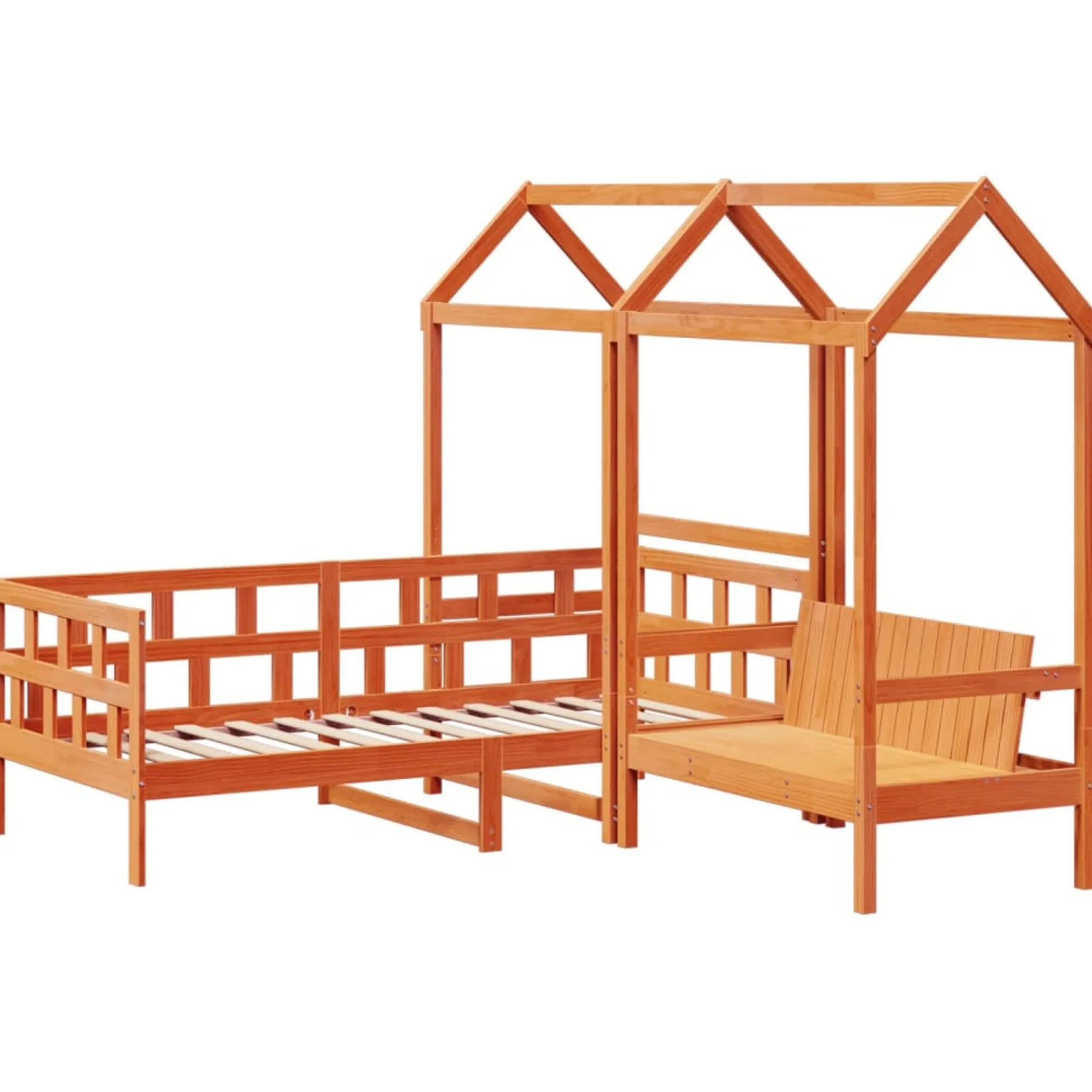Sofá Cama Con Techo Madera Maciza Pino Marrón Cera 90x200 Cm