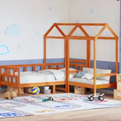 Sofá Cama Con Techo Madera Maciza Pino Marrón Cera 90x200 Cm