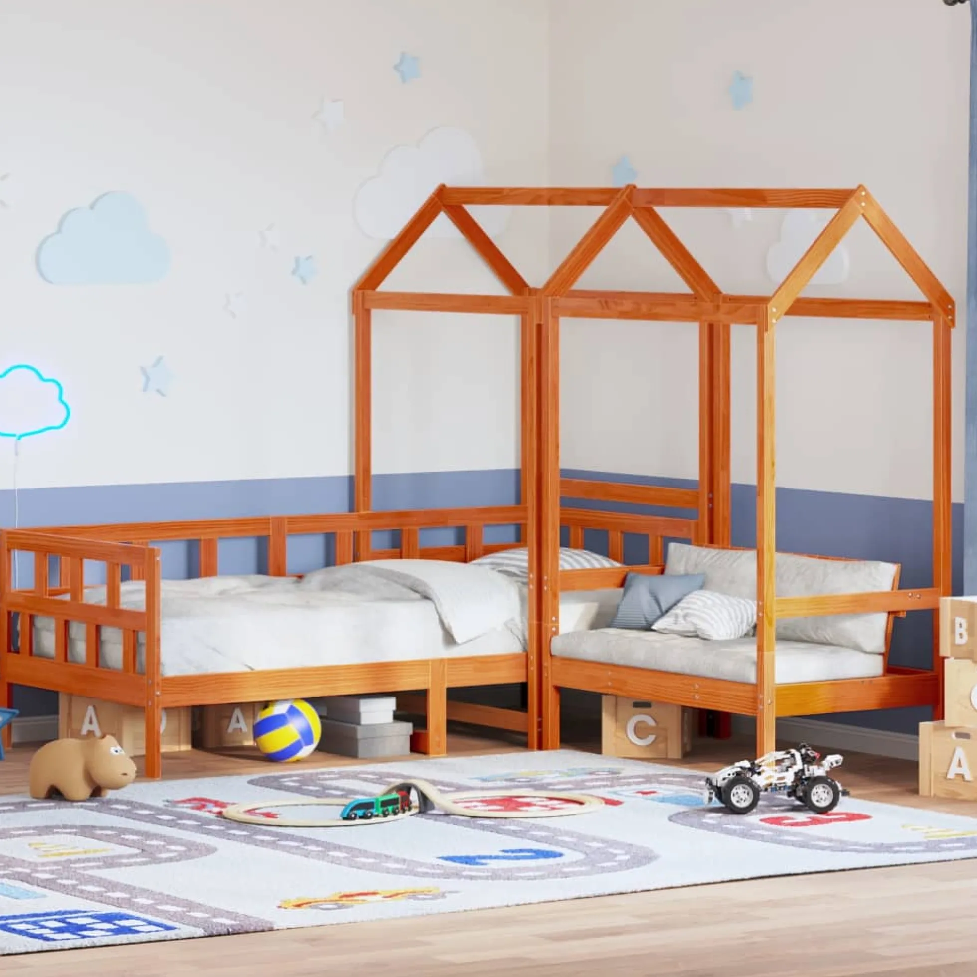 Sofá Cama Con Techo Madera Maciza Pino Marrón Cera 90x200 Cm