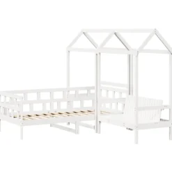 Sofá Cama Con Techo Madera Maciza De Pino Blanco 80x200 Cm