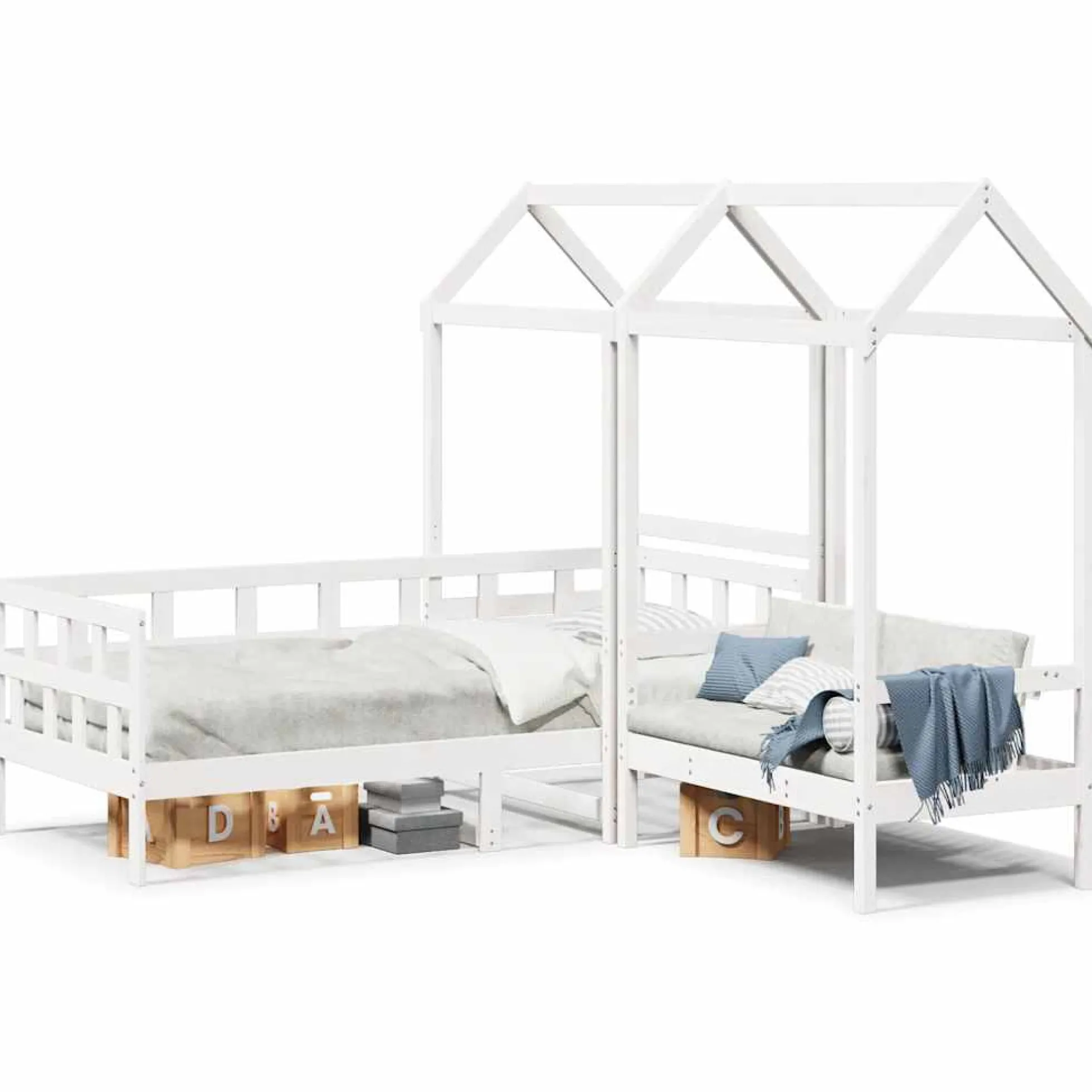 Sofá Cama Con Techo Madera Maciza De Pino Blanco 80x200 Cm
