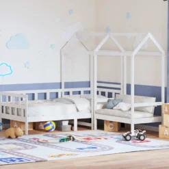 Sofá Cama Con Techo Madera Maciza De Pino Blanco 80x200 Cm