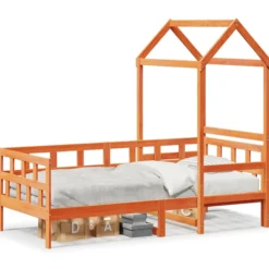 Sofá Cama Con Techo Madera Maciza Pino Marrón Cera 80x200 Cm