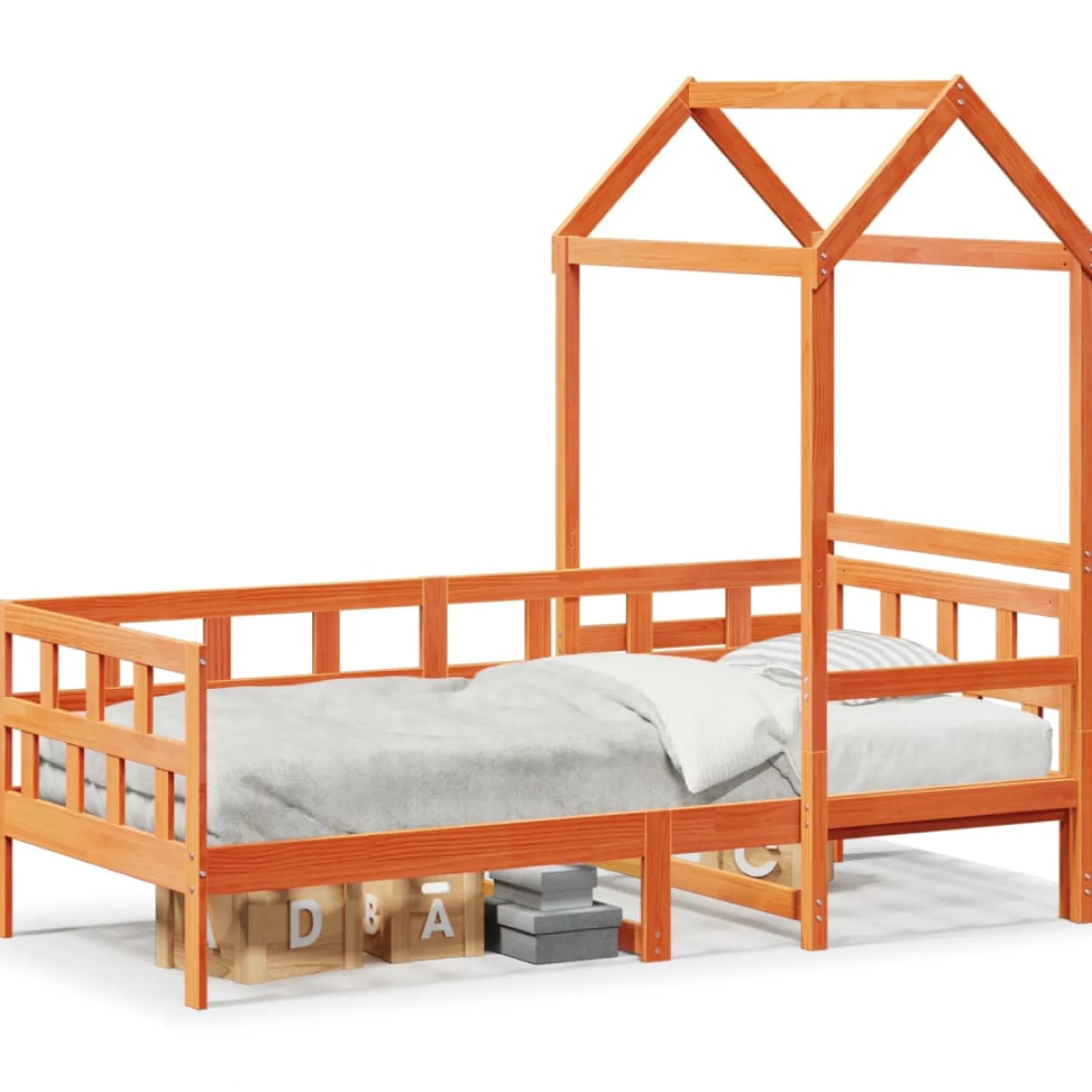 Sofá Cama Con Techo Madera Maciza Pino Marrón Cera 80x200 Cm