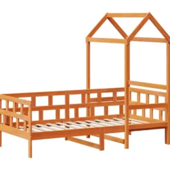 Sofá Cama Con Techo Madera Maciza Pino Marrón Cera 80x200 Cm