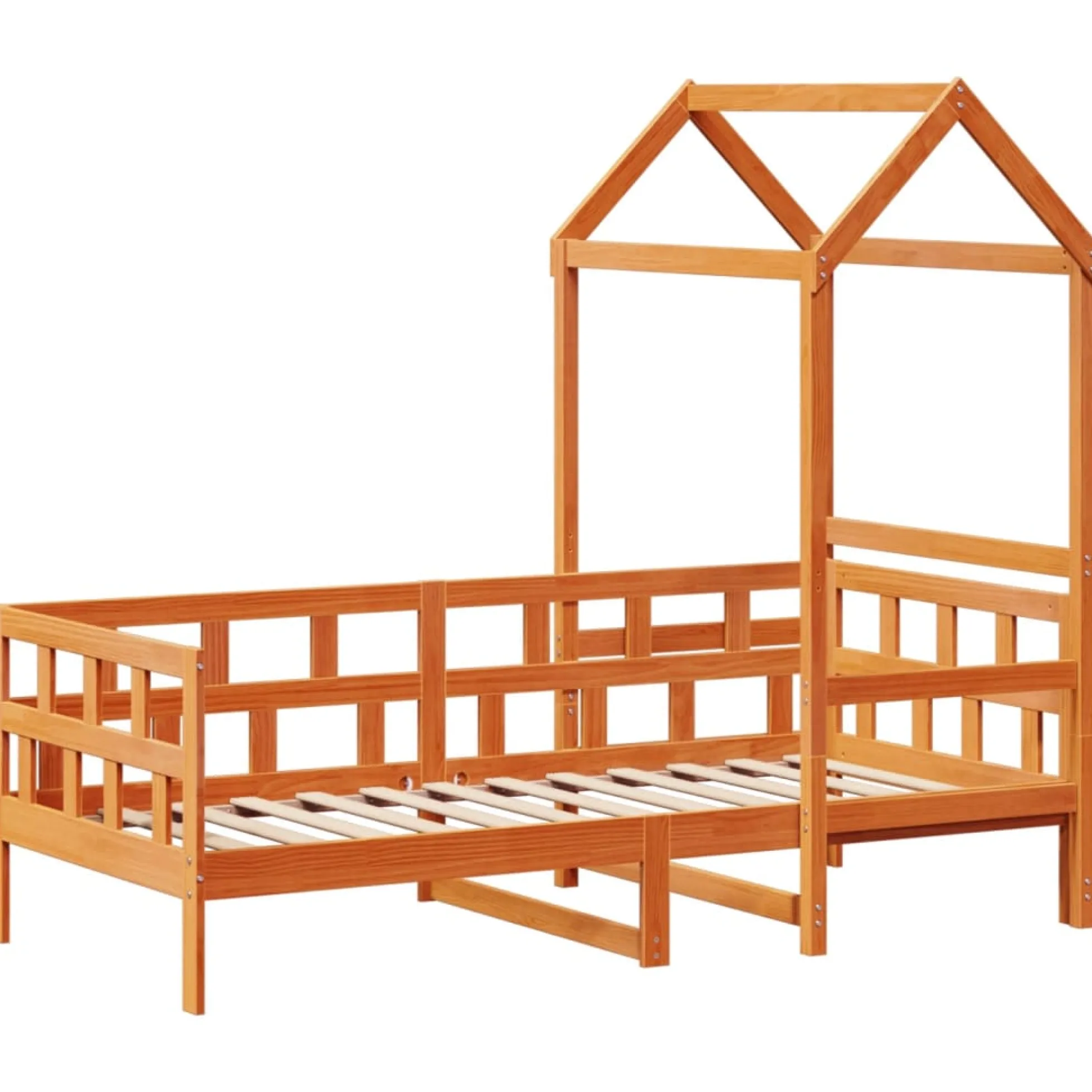 Sofá Cama Con Techo Madera Maciza Pino Marrón Cera 80x200 Cm