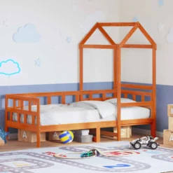 Sofá Cama Con Techo Madera Maciza Pino Marrón Cera 80x200 Cm