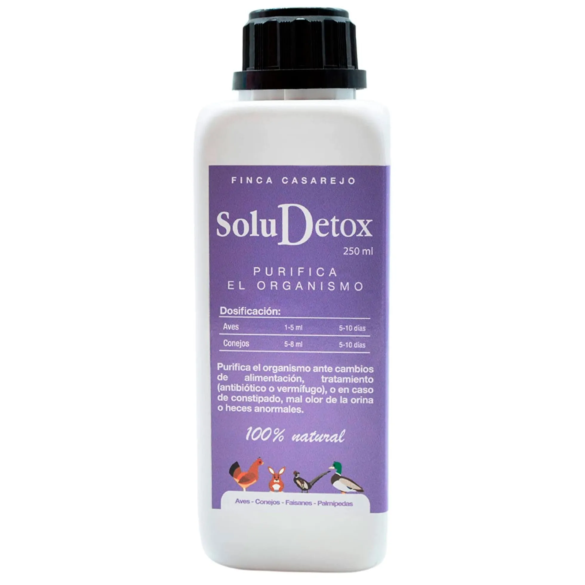 SoluDetox – Complemento nutricional para aves de corral y conejos – Apoyo hepático y nutricional – Formato 250 ml