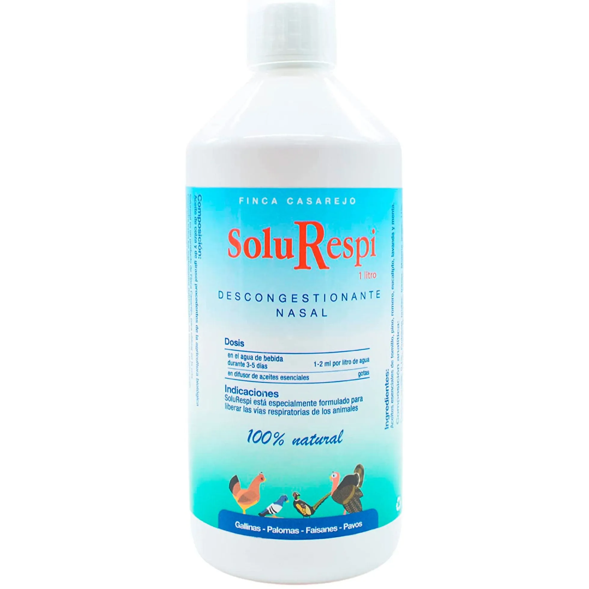 SoluRespi 1L - Solución líquida mentolada para gallinas - Apoyo nutricional en el resfriado de las aves - 100% natural