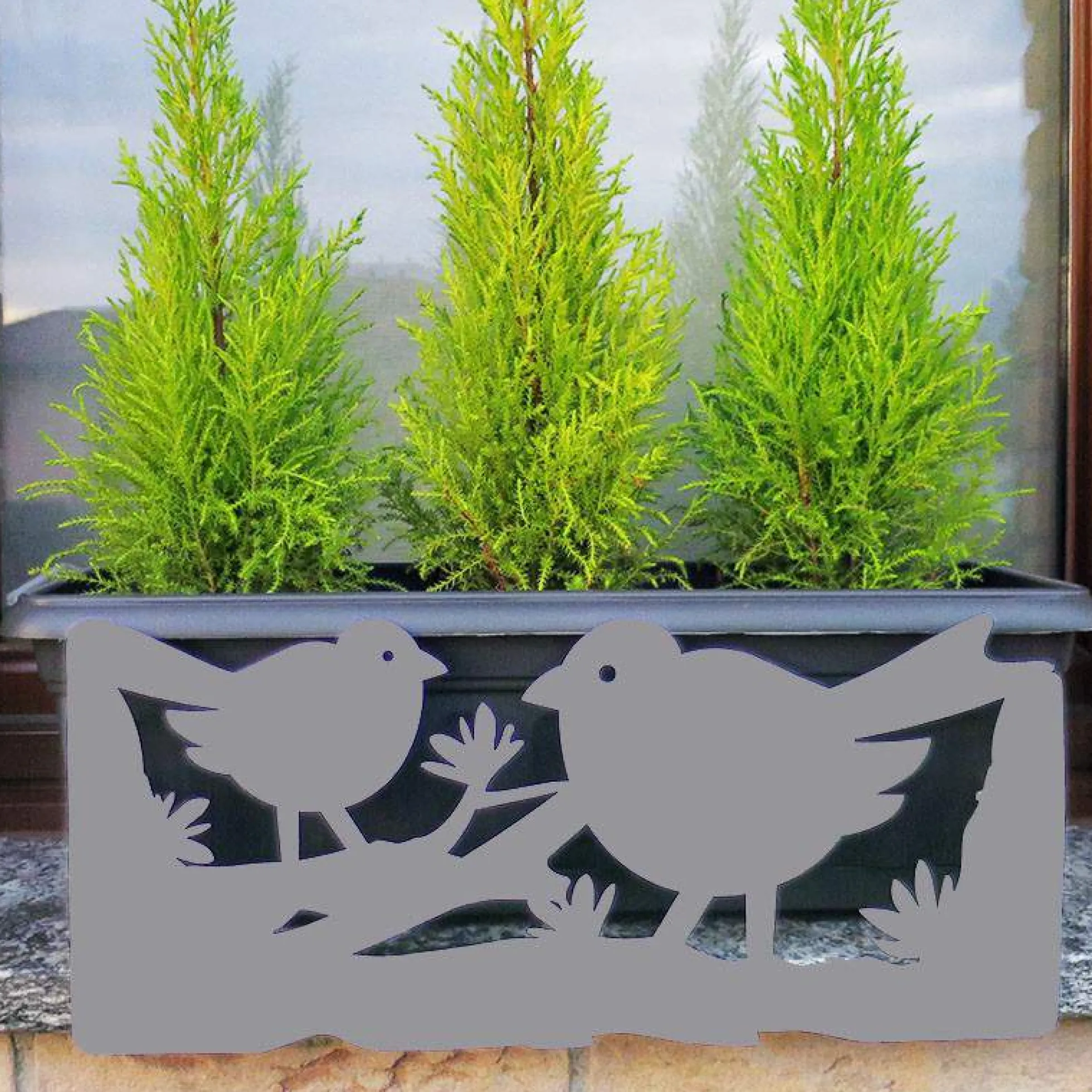 Soporte Jardinera Vasosicuro Pajaros Gris