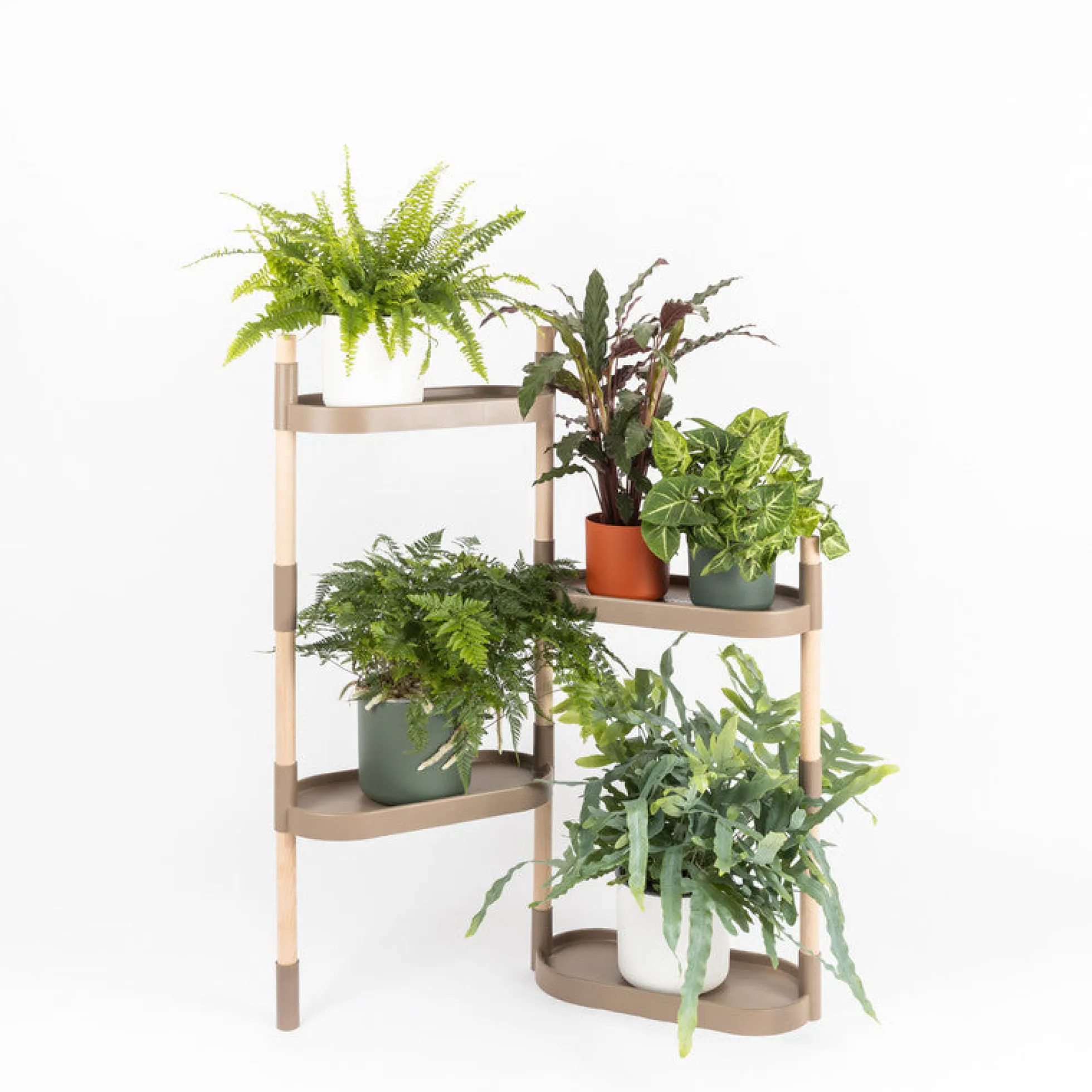 Soporte Modular Citysens De 4 Bandejas – Color Corteza De Pino, Polipropileno 100% Reciclado Y Madera Ecológica Pefc