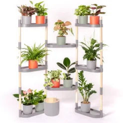 Soporte Modular Citysens De 8 Bandejas – Gris, Polipropileno 100% Reciclado Y Madera Ecológica Pefc