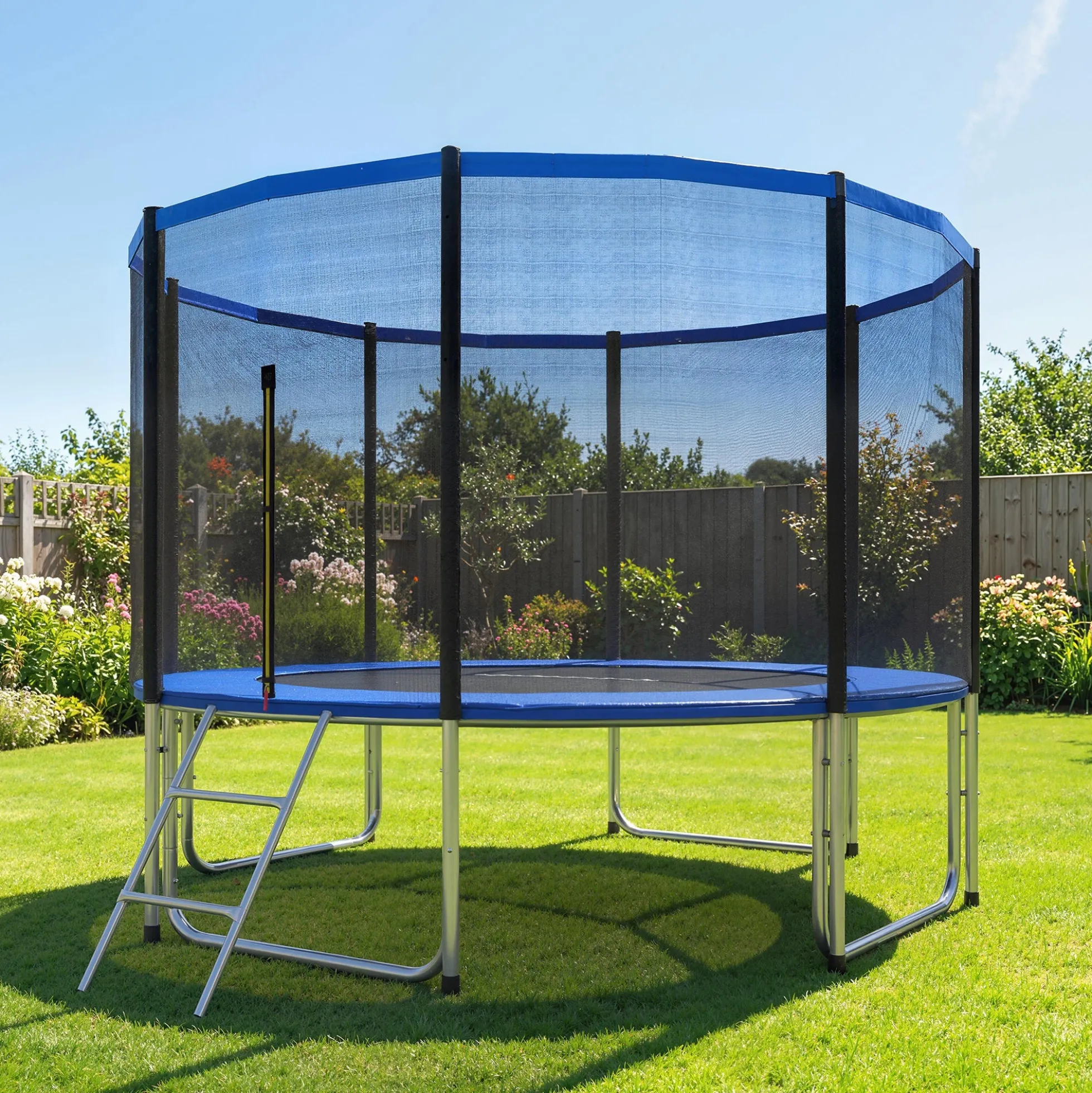 Sportnow Cama Elástica Niños Exterior Ø366 Cm Con Red De Seguridad Escalera Azul