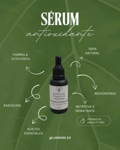 Sérum facial con Resveratrol y Bakuchiol 30 ml – Antioxidante - Renueva, reafirma e ilumina – Lismare