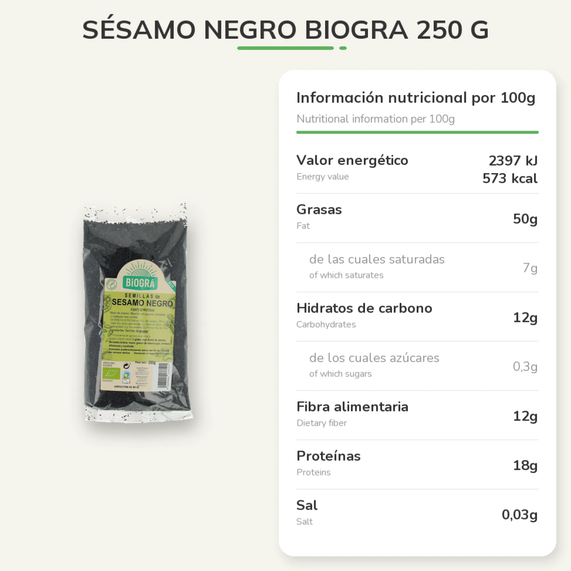 Sésamo negro Biogra 250 g