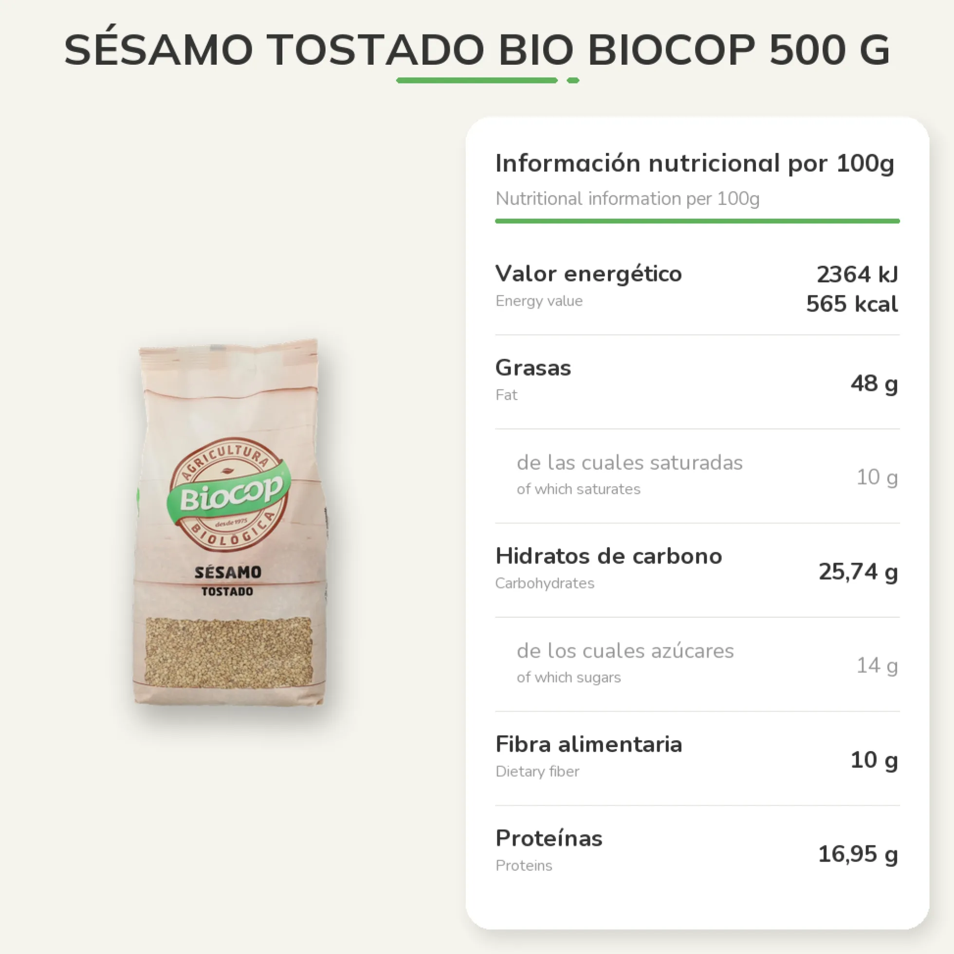 Sésamo Tostado BIO Biocop 500 g