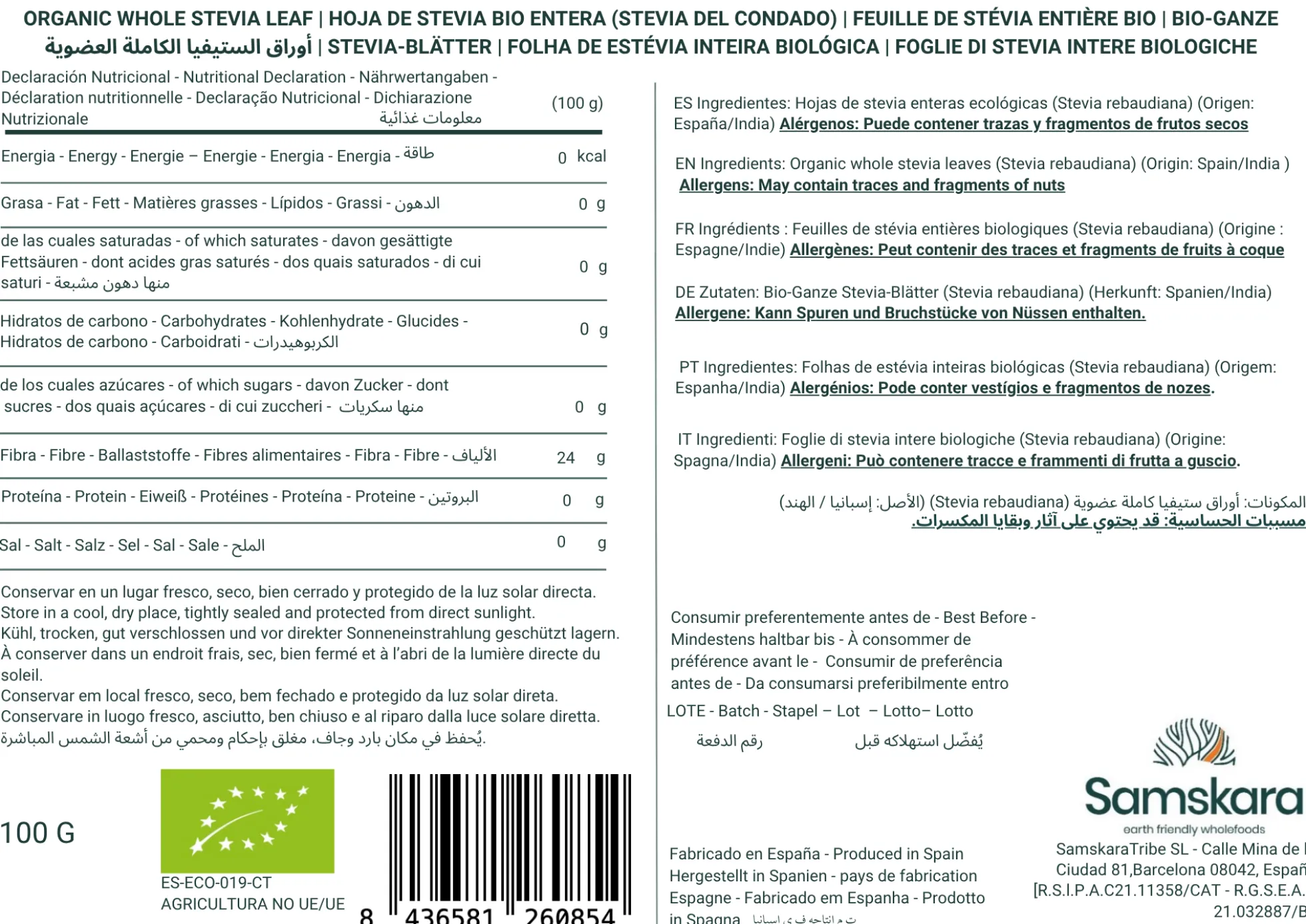 Stevia En Polvo Bio - 100g | Endulzante Natural Ecológico Vegano, Alternativa Al Azúcar Refinado, Sin Gluten