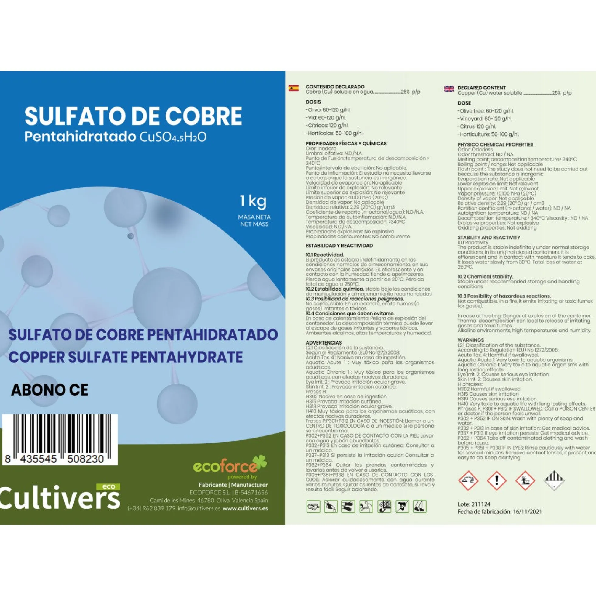 Sulfato De Cobre Cultivers 5 Kg