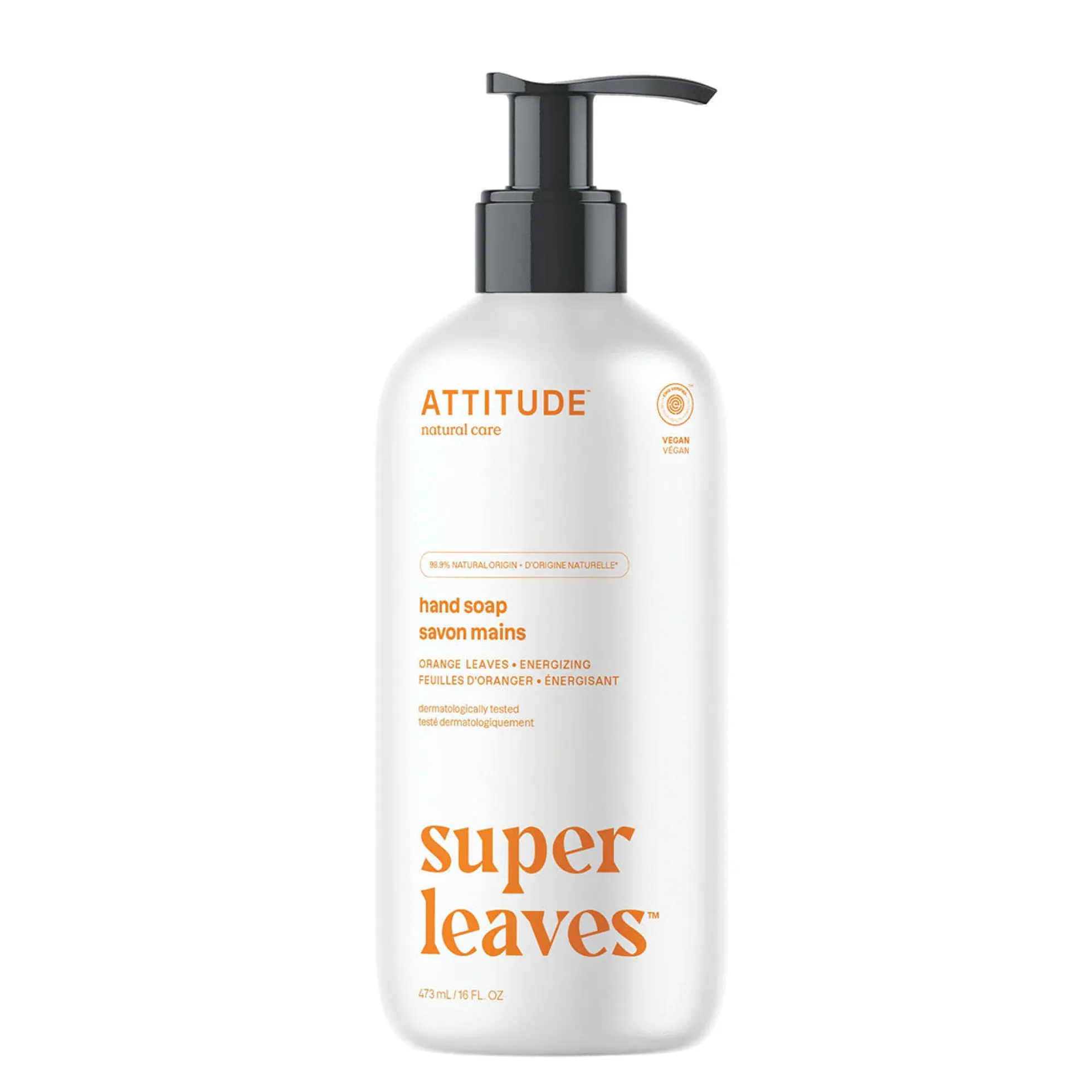 Super leaves Jabón de manos Flor de naranja y eucalipto, Attitude, 473 ml