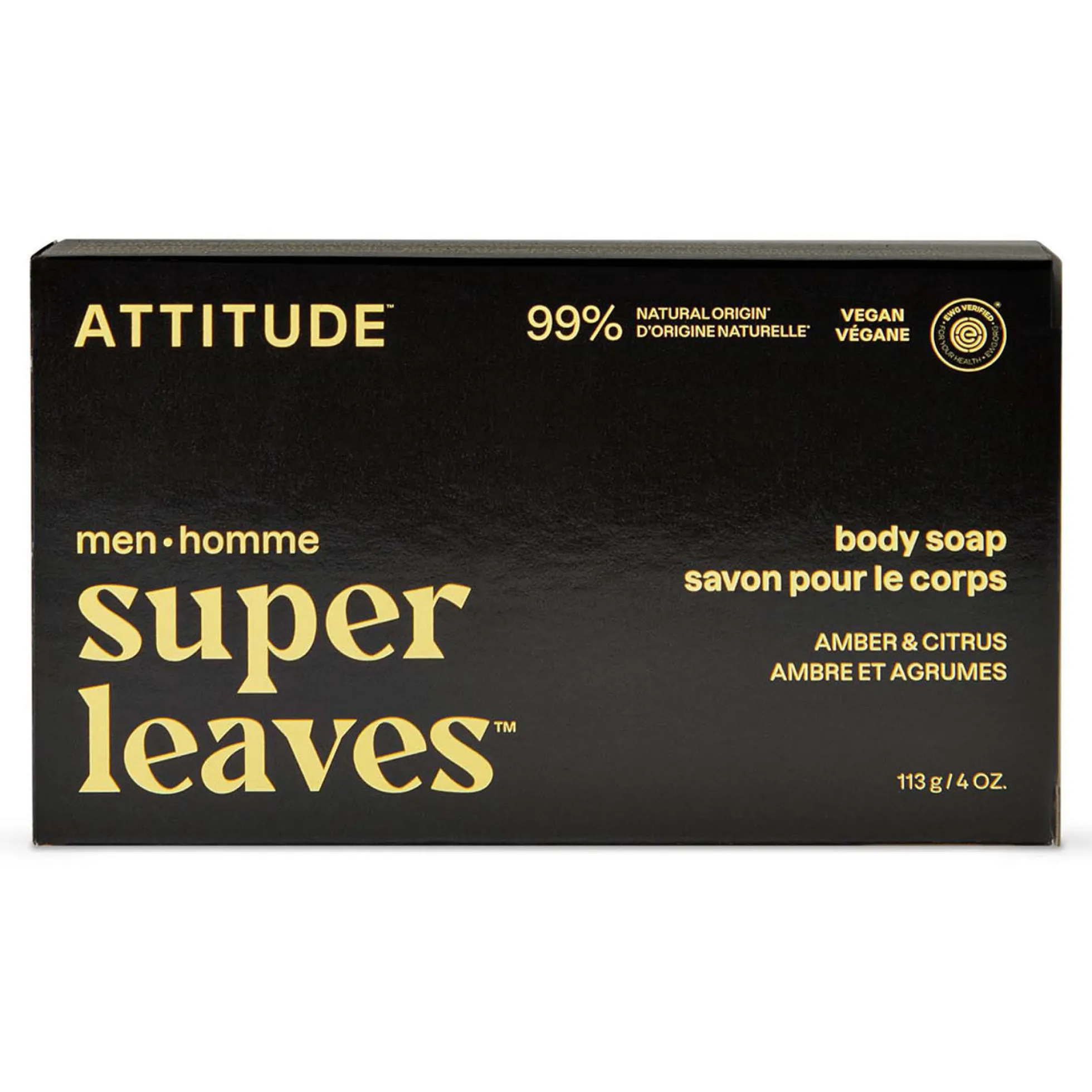 Super leaves men Jabón Corporal Sólido Ámbar & Cítricos 113 g