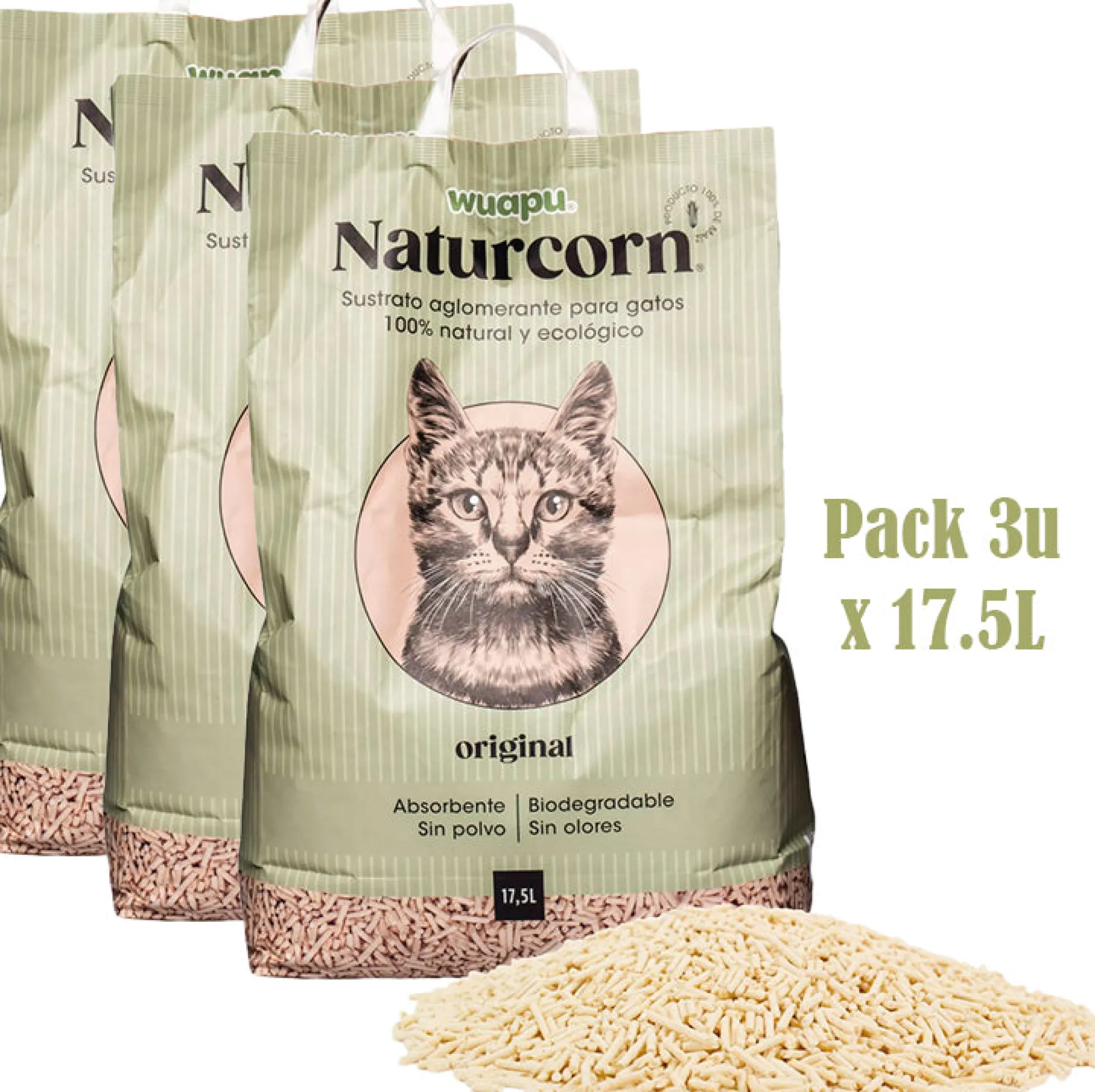 Sustrato Absorbente Wuapu Naturcorn Original En Pelet Biodegradable Para Gato 1 U 6l
