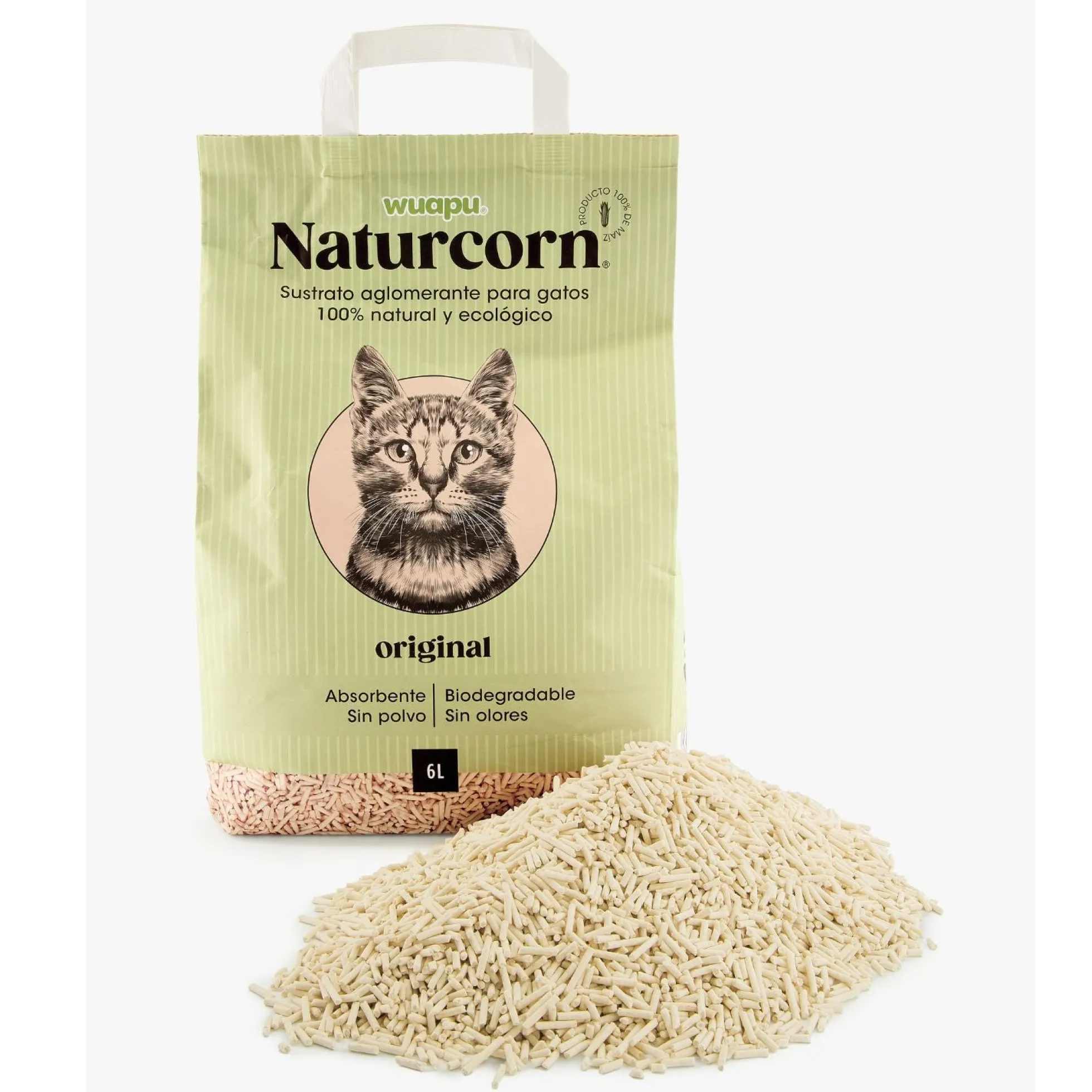 Sustrato Absorbente Wuapu Naturcorn Original En Pelet Biodegradable Para Gato 1 U 6l