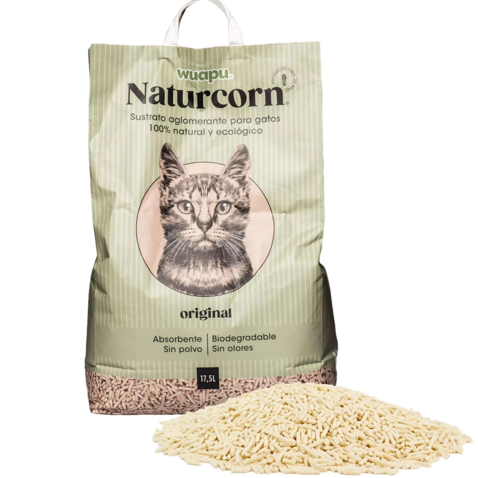 Sustrato Absorbente Wuapu Naturcorn Original En Pelet Biodegradable Para Gato 1 U 6l