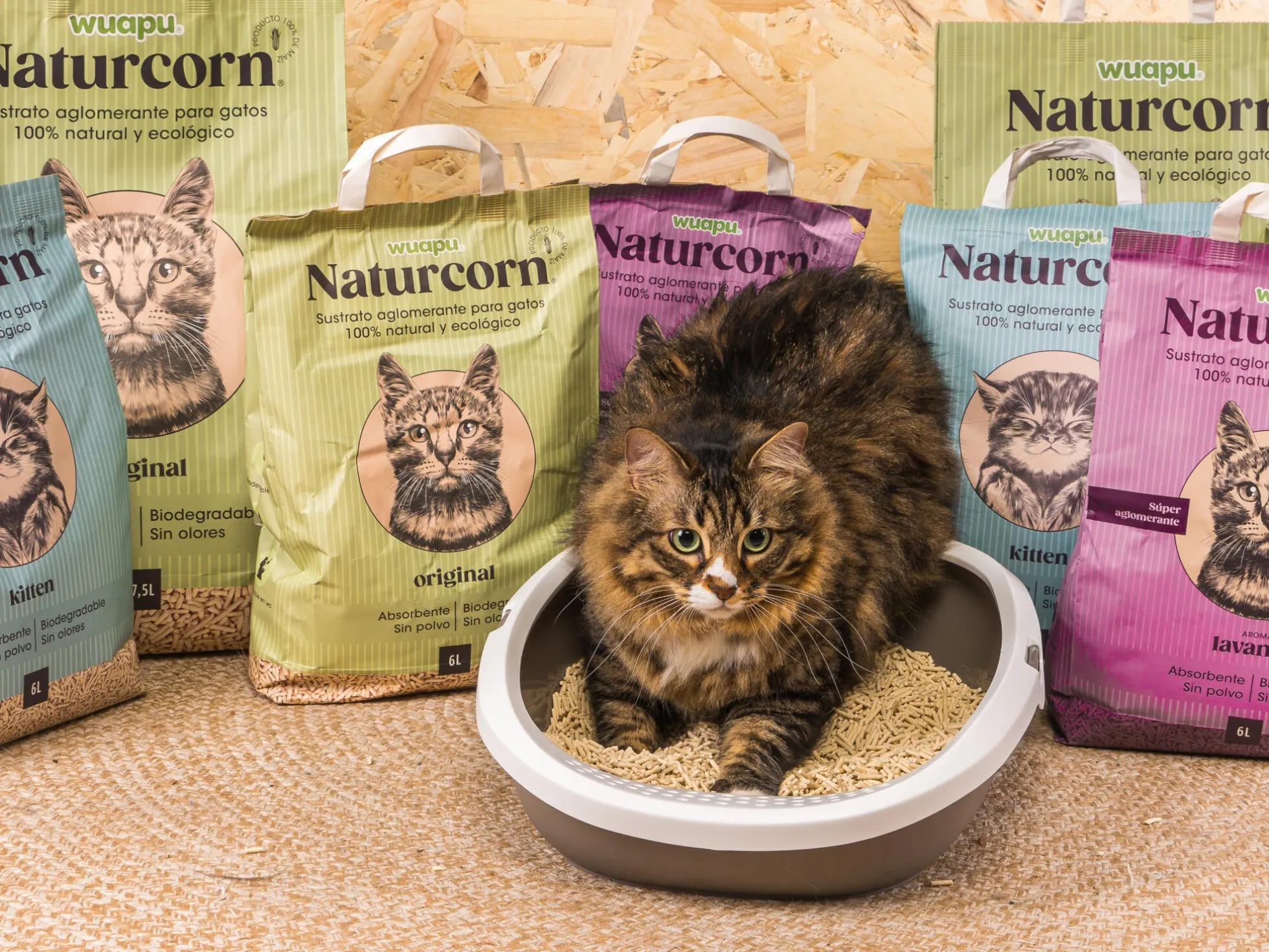 Sustrato Absorbente Wuapu Naturcorn Kitty En Mini Pelet Biodegradable Para Gato 1 U 6l