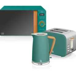 Swan Nordic Set Desayuno, Hervidor Agua 1,7l, Tostadora 2 Rebanadas, Microondas 20l Digital, Strp1060greneu, Verde