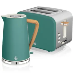 Swan Nordic Set Desayuno, Hervidor Agua 1,7 L, Tostadora Ranura Ancha 2 Rebanadas, Diseño, Stp2090greneu, Verde