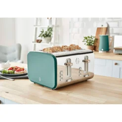 Swan Nordic Set Desayuno, Hervidor Agua 1,7 L, Tostadora Ranura Ancha 4 Rebanadas, Diseño, Stp2091greneu, Verde