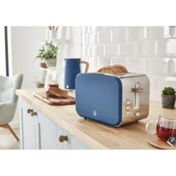 Swan Nordic Tostadora Pan Ranura Ancha 2 Rebanadas, 3 Funciones, 6 Niveles, Diseño Moderno, St14610bluneu, Azul 900w