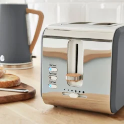 Swan Nordic Tostadora Pan Ranura Ancha 2 Rebanadas, 3 Funciones, 6 Niveles, Diseño Moderno, St14610gryneu, Gris 900w