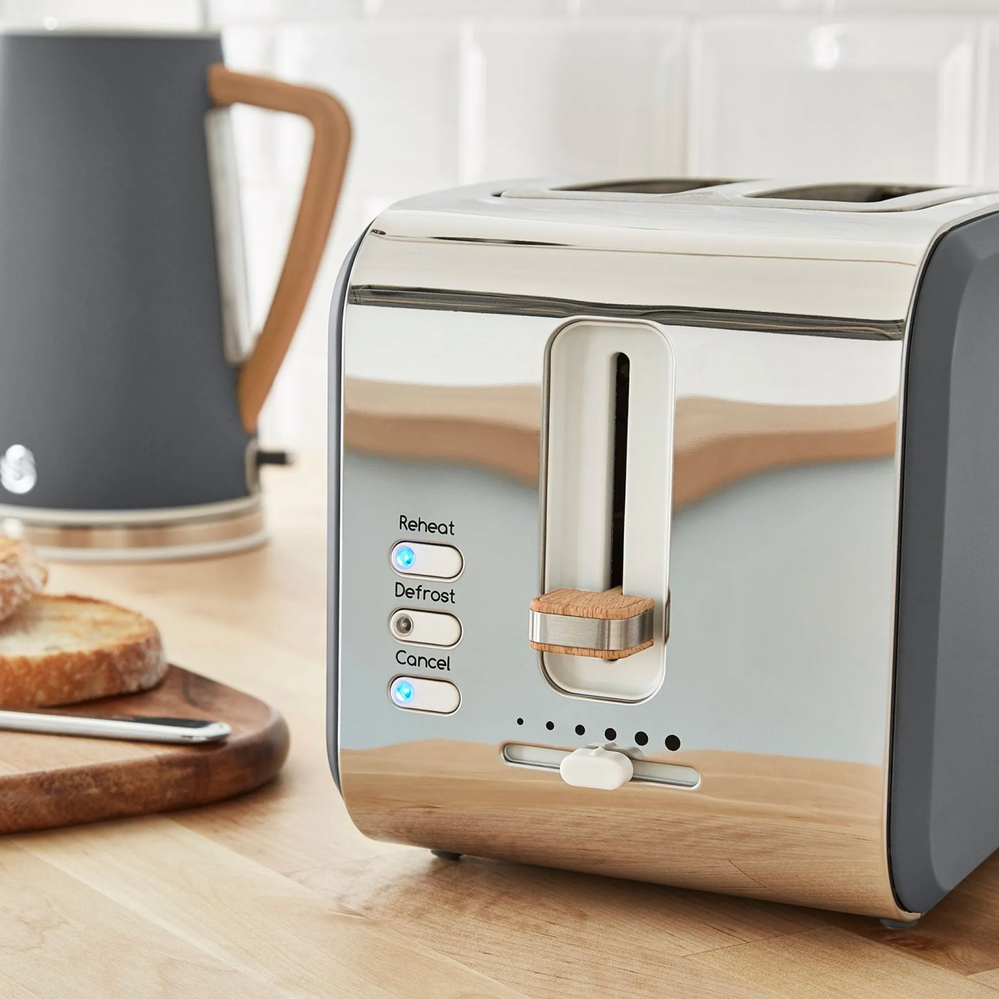 Swan Nordic Tostadora Pan Ranura Ancha 2 Rebanadas, 3 Funciones, 6 Niveles, Diseño Moderno, St14610gryneu, Gris 900w