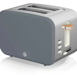 Swan Nordic Tostadora Pan Ranura Ancha 2 Rebanadas, 3 Funciones, 6 Niveles, Diseño Moderno, St14610gryneu, Gris 900w