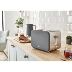 Swan Nordic Tostadora Pan Ranura Ancha 2 Rebanadas, 3 Funciones, 6 Niveles, Diseño Moderno, St14610gryneu, Gris 900w