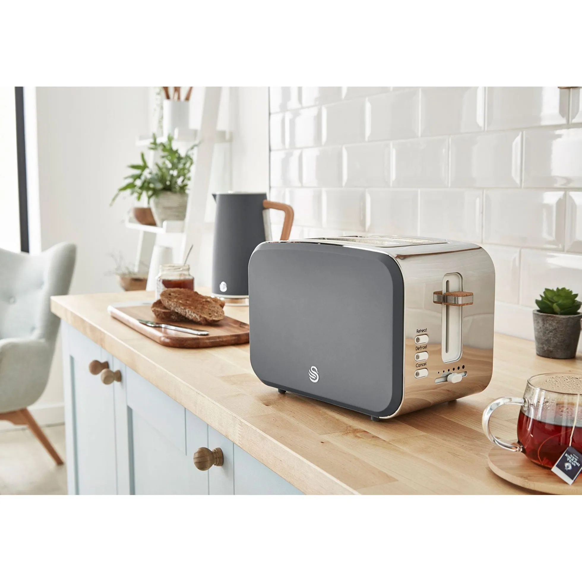 Swan Nordic Tostadora Pan Ranura Ancha 2 Rebanadas, 3 Funciones, 6 Niveles, Diseño Moderno, St14610gryneu, Gris 900w