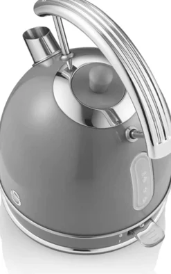 Swan Retro Hervidor Agua Eléctrico, 1,8 L, Resistencia Oculta Acero Inoxidable, Sin Bpa, Inalámbrico, Sk14630grneu,gris