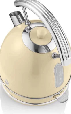 Swan Retro Hervidor Agua Eléctrico, 1,8 L, Resistencia Oculta Acero Inoxidable, Sin Bpa, Inalámbrico, Sk14630cneu,crema